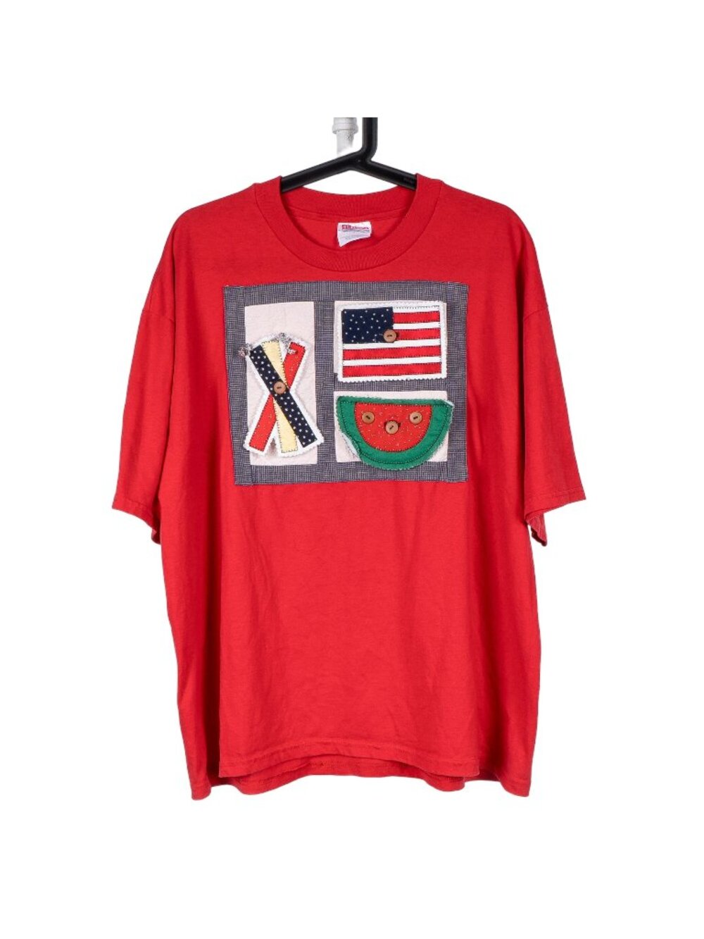 4th of July VTG TShirt XL Womens Americana Quilted Crafty Patriotic USA Patches